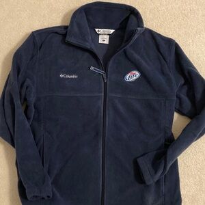 Columbia Dark Blue Fleece Jacket.  Full zipper.  Columbia brand Miller Lite logo